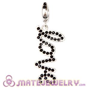 Sterling Silver Love Letters Dangle Beads with Jet Austrian Crystal