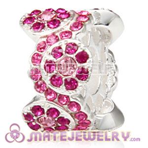 European Sterling Silver Daisy Bouquet Beads with Pink and Rose Austrian Crystal