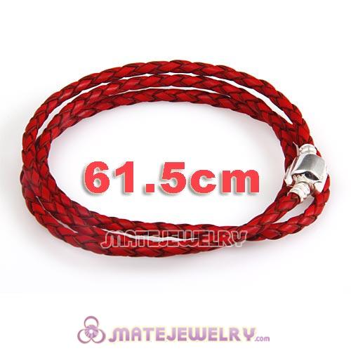 61.5cm European Red Triple Braided Leather Energy Bracelet
