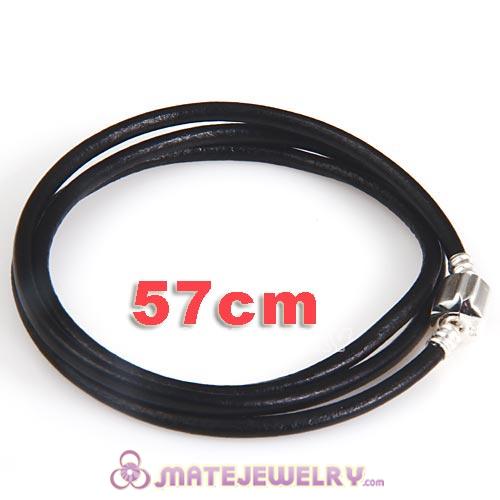 57cm European Black Triple Slippy Leather Strength Bracelet