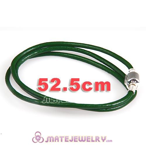 52.5cm European Green Triple Slippy Leather Natural Bracelet