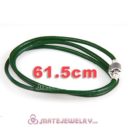 61.5cm European Green Triple Slippy Leather Natural Bracelet