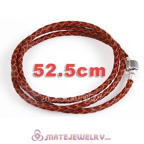 52.5cm European Brown Triple Braided Leather Friendship Bracelet