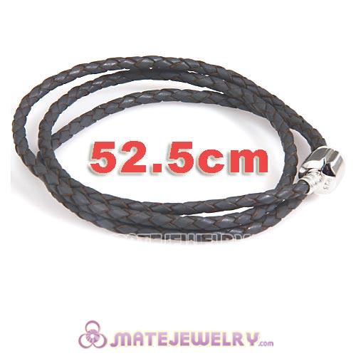 52.5cm European Grey Triple Braided Leather Mystical Bracelet