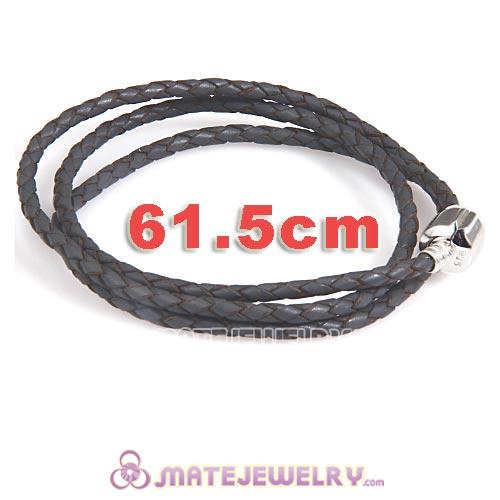 61.5cm European Grey Triple Braided Leather Mystical Bracelet