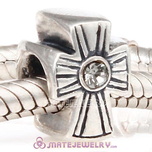 925 Sterling Silver European Cross Charm Bead With Black Diamond Austrian Crystal