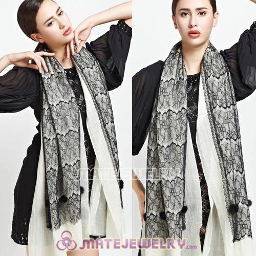 Urban Retro White Wool with Black Lace Pashmina Shawl Scarves