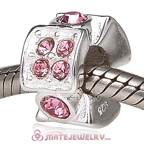 Sterling Silver European Radiance Beads with Light Rose Austrian Crystal