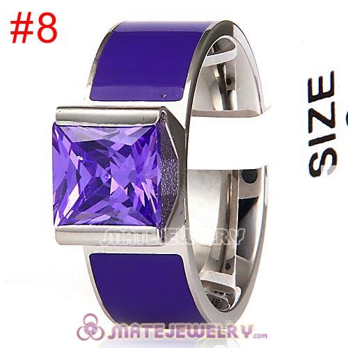 Fashion Unisex Silver Plated Purple CZ Stone Titanium Steel Finger Ring