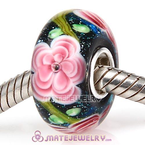 Handmade Multilayer Flower European Glass Beads in 925 Silver Core