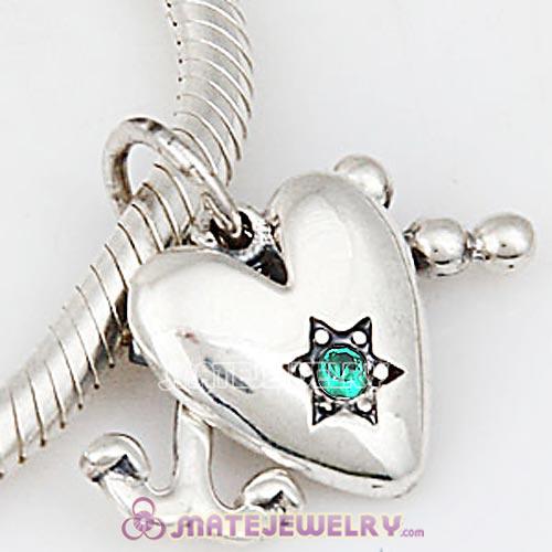 Sterling Silver Dangle Faith Love and Charity with Emerald Austrian Crystal Charm