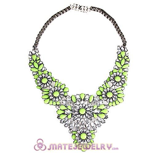 Luxury brand Green Resin Crystal Flower Statement Necklaces