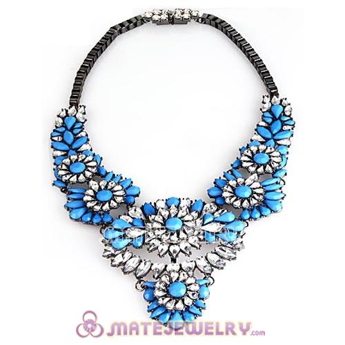 Luxury brand Blue Resin Crystal Flower Statement Necklaces