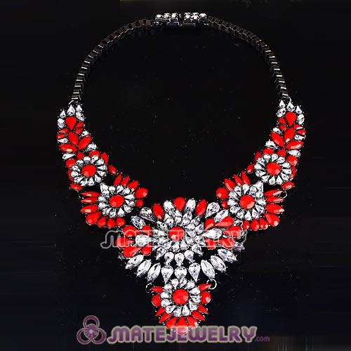Luxury brand Red Resin Crystal Flower Statement Necklaces