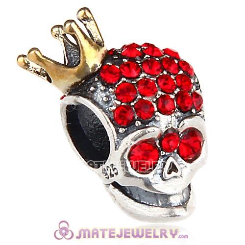 Gold Plated Crown Sterling Silver Skull Highness Bead with Light Siam Austrian Crystal