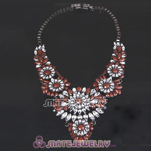 Luxury brand Brown Resin Crystal Flower Statement Necklaces