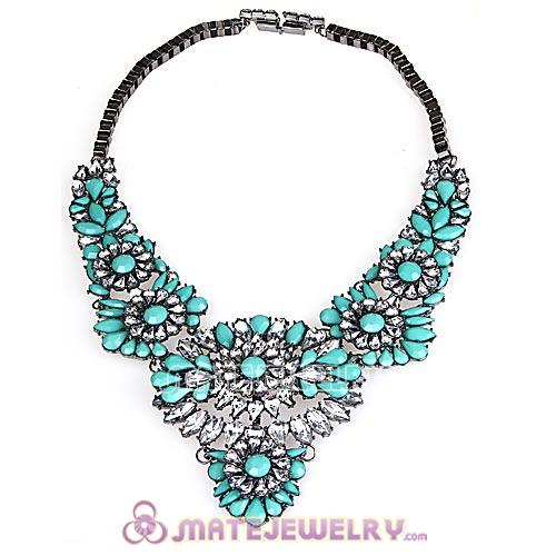 Luxury brand Turquoise Resin Crystal Flower Statement Necklaces