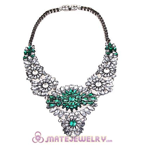 Luxury brand White Green Crystal Flower Statement Necklaces