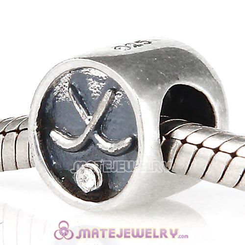 Sterling Silver Hockey Puck Bead with Austrian Crystal