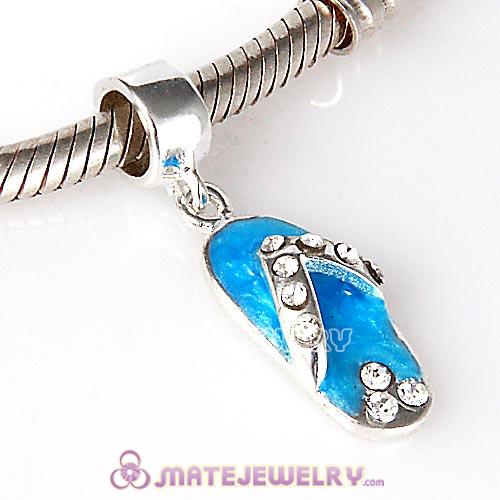 European style charms dangle blue slipper with stone