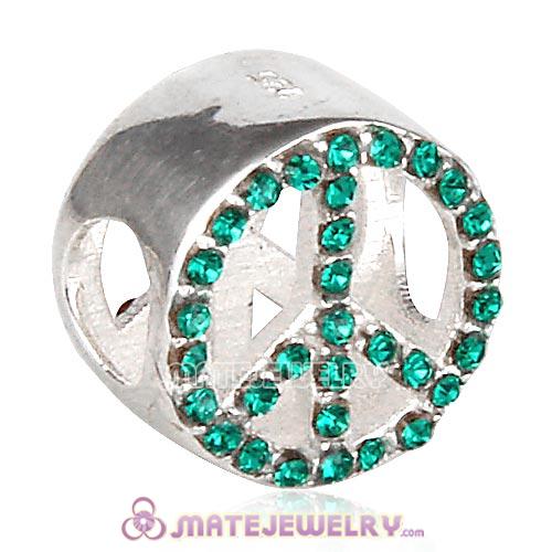 European Sterling Silver Button Pave Peace with Emerald Austrian Crystal Beads