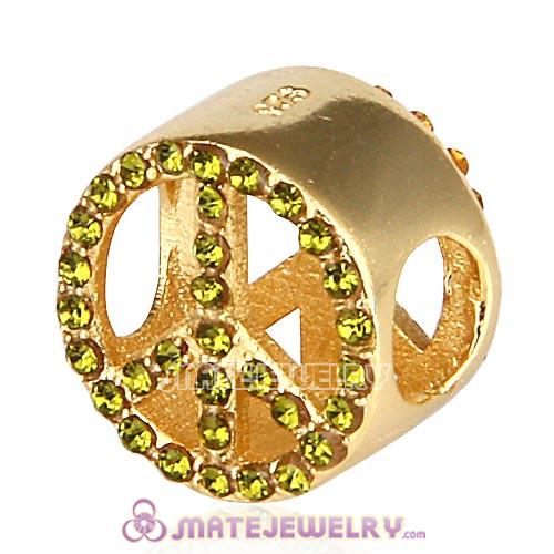Gold Plated Sterling Silver Button Pave Peace with Olivine Austrian Crystal Beads