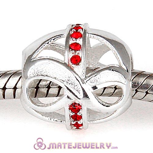 European Sterling Silver Infinity Beads with Light Siam Austrian Crystal