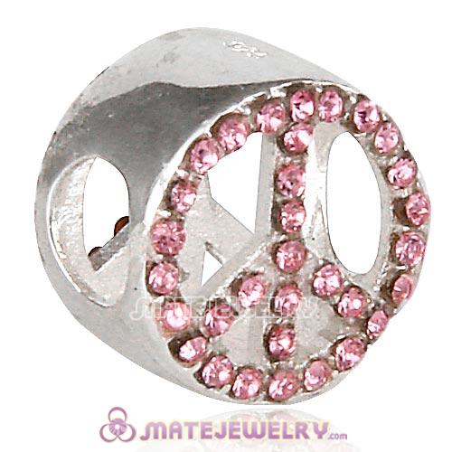 European Sterling Silver Button Pave Peace with Light Rose Austrian Crystal Beads
