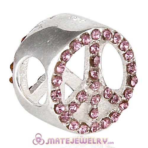 European Sterling Silver Button Pave Peace with Light Amethyst Austrian Crystal Beads