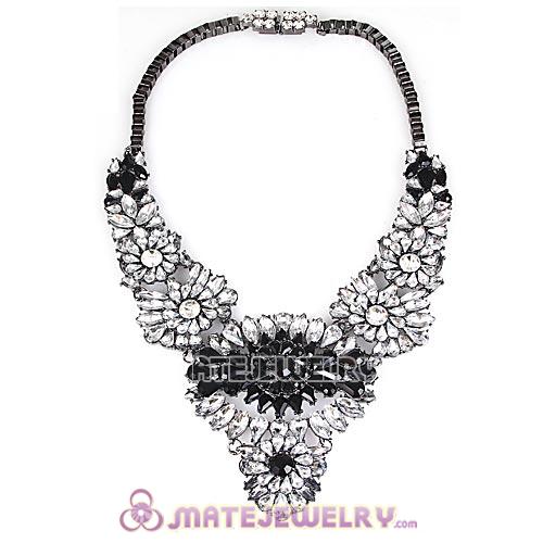 Luxury brand Black Resin Crystal Flower Statement Necklaces
