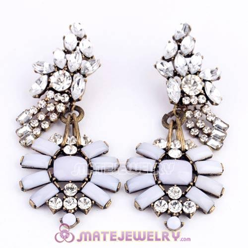 Vintage Style White Resin Crystal Chandelier Earrings