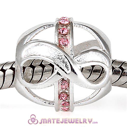 European Sterling Silver Infinity Beads with Light Rose Austrian Crystal