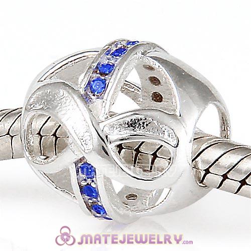 European Sterling Silver Infinity Beads with Sapphire Austrian Crystal