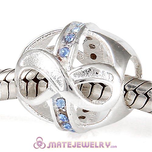 European Sterling Silver Infinity Beads with Light Sapphire Austrian Crystal