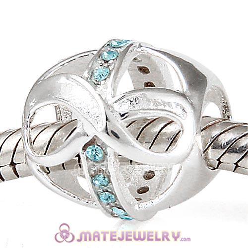 European Sterling Silver Infinity Beads with Aquamarine Austrian Crystal