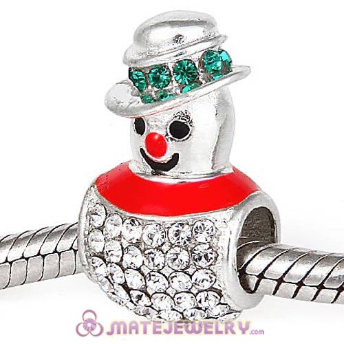 European Sterling Silver Enamel Magical Snowman Beads with Austrian Crystal