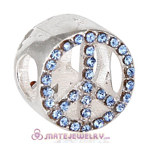 European Sterling Silver Button Pave Peace with Light Sapphire Austrian Crystal Beads