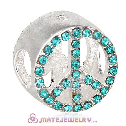 European Sterling Silver Button Pave Peace with Blue Zircon Austrian Crystal Beads