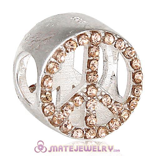 European Sterling Silver Button Pave Peace with Light Peach Austrian Crystal Beads