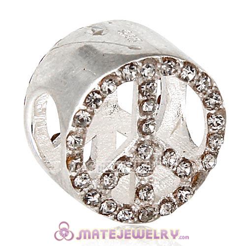European Sterling Silver Button Pave Peace with Black Diamond Austrian Crystal Beads