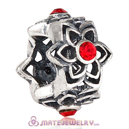 Wholesale European Sterling Silver Dahlia Charm Beads with Light Siam Austrian Crystal