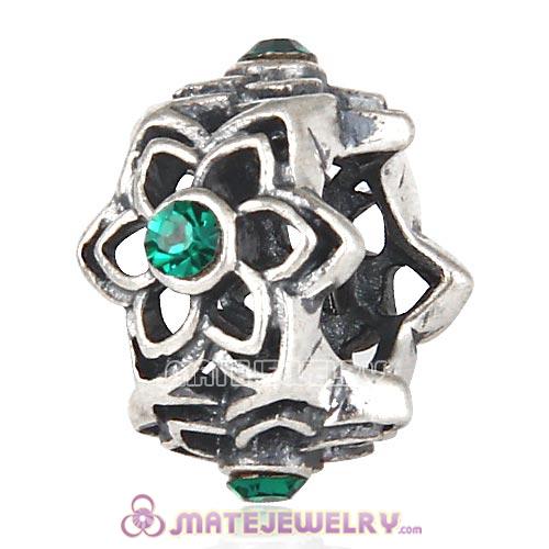 Wholesale European Sterling Silver Dahlia Charm Beads with Emerald Austrian Crystal