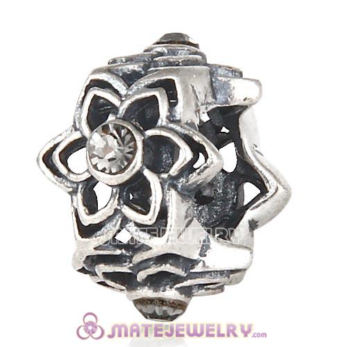 Wholesale European Sterling Silver Dahlia Charm Beads with Black Diamond Austrian Crystal