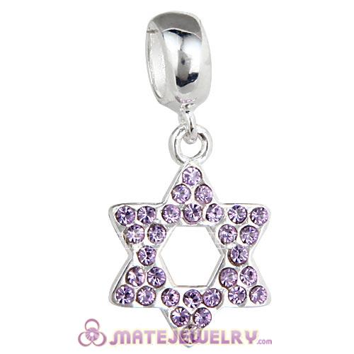 Sterling Silver Star Of David with Violet Austrian Crystal Dangle Beads