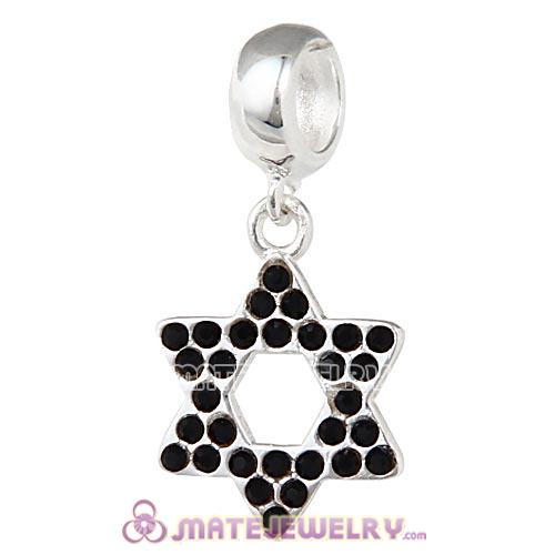 Sterling Silver Star Of David with Jet Austrian Crystal Dangle Beads