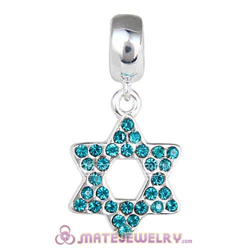 Sterling Silver Star Of David with Blue Zircon Austrian Crystal Dangle Beads