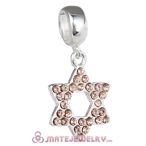 Sterling Silver Star Of David with Light Peach Austrian Crystal Dangle Beads