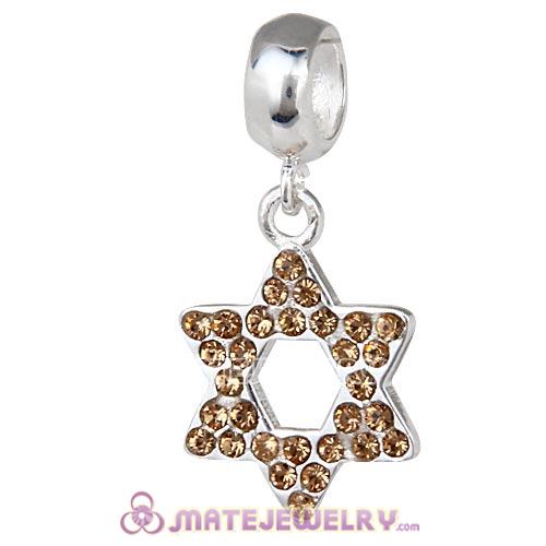 Sterling Silver Star Of David with Light Colorado Topaz Austrian Crystal Dangle Beads