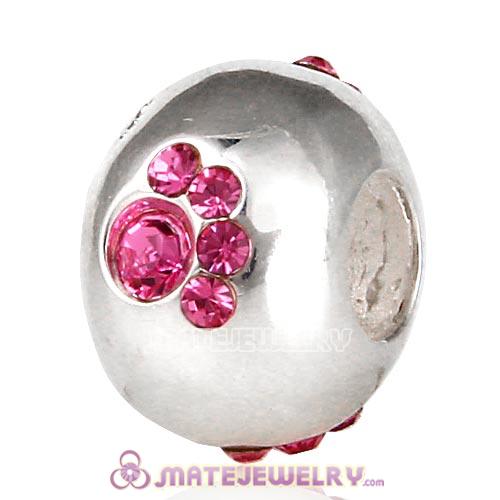 Wholesale 925 Sterling Silver Paw Prints Beads With Rose Austrian Crystal 