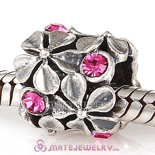 Sterling Silver Buttercup Flower Beads with Rose Austrian Crystal